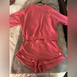 Pink Playboy matching set. shorts and Crewneck